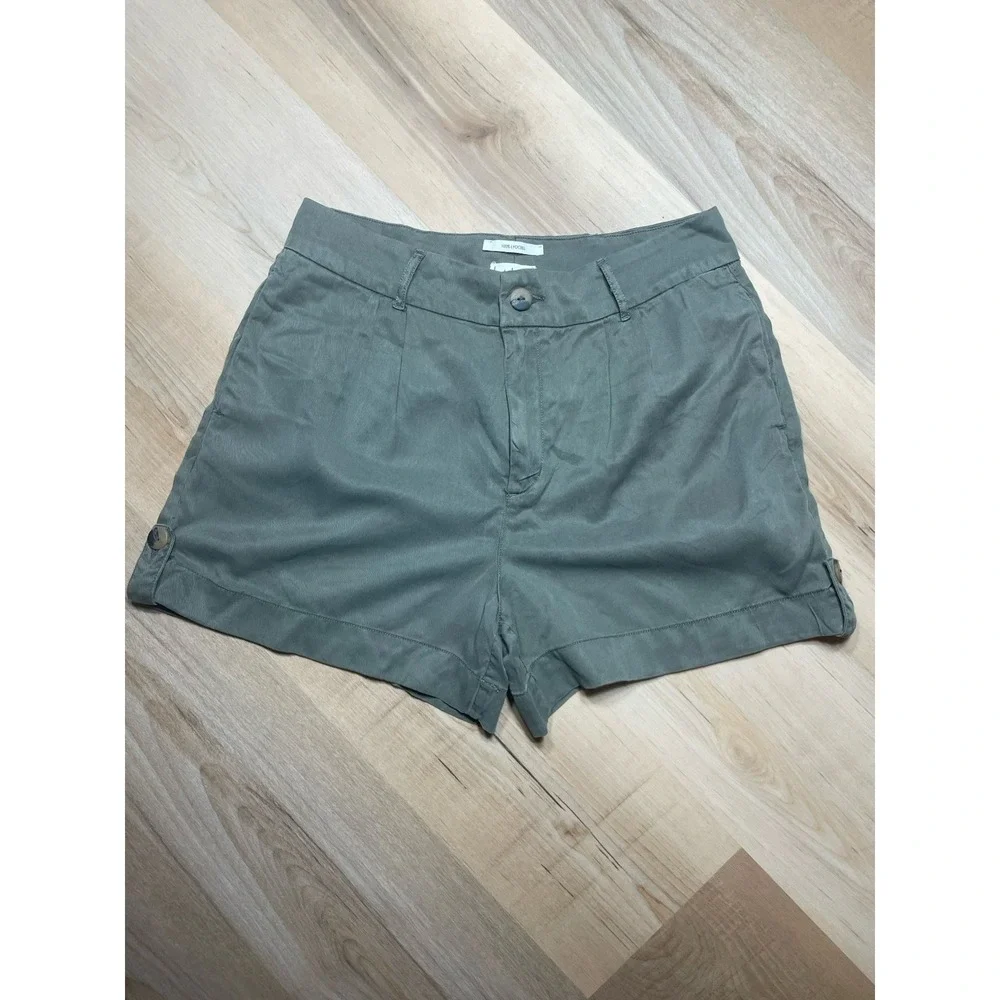 Nicole Miller Shorts Womens 10 Olive Lyocell‎ Pleated Dress Summer Casual
